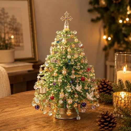 Beaded Christmas Tree Kit, DIY Christmas Tree Craft Kit with Lights, Handmade Beaded Christmas Tree Decoration, Tabletop Holiday Ornament Making Kit for Adults, Family Christmas Crafts & Decor - image 1