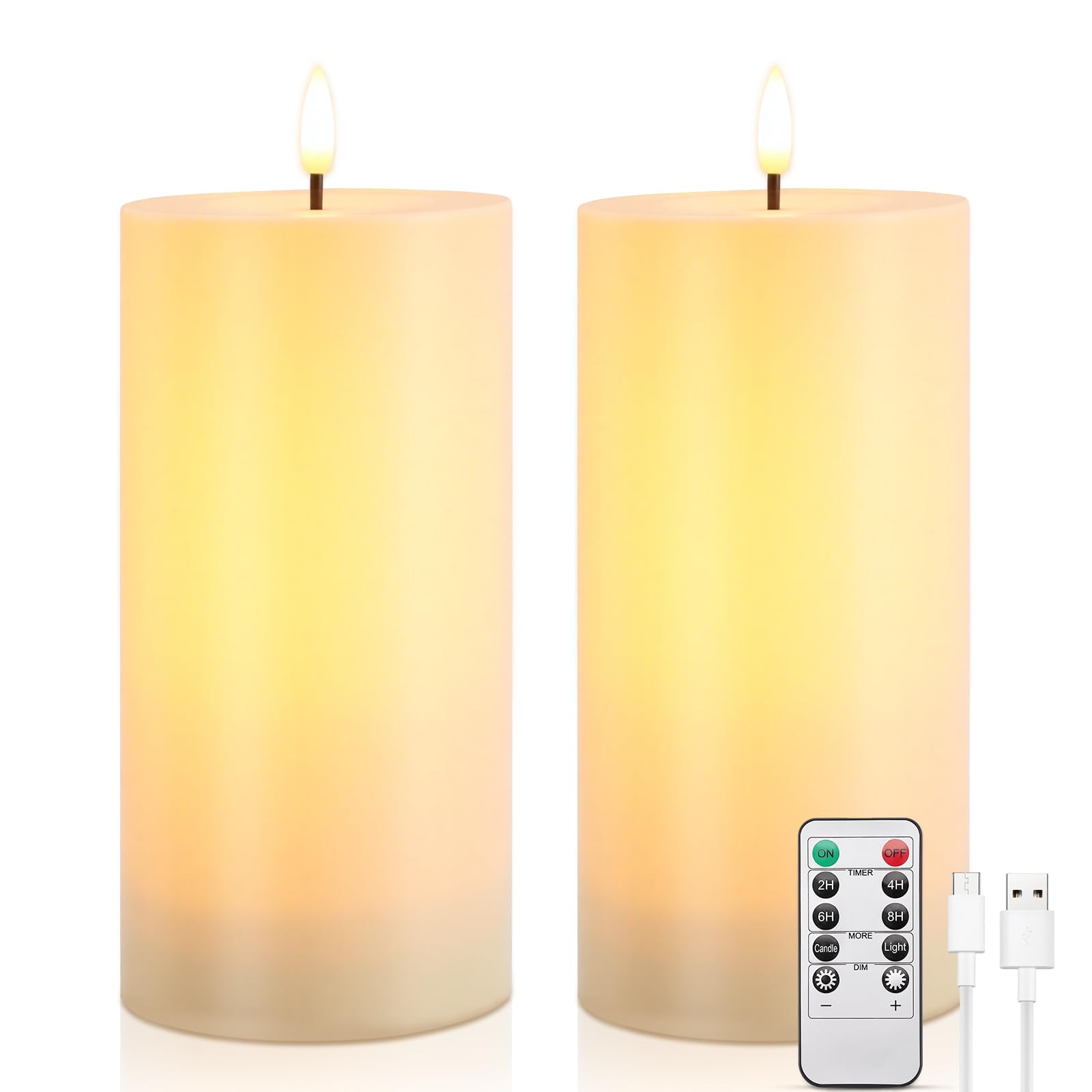 View 1 of **View Clerk Notes**IMAGE 4"x8" Waterproof Rechargeable Flameless Candles with Timer & Remote Control, Fake LED Pillar Plastic Candles Light for Outdoor, Lanterns, Porch, Flickering & Long Lasting, Set of 2