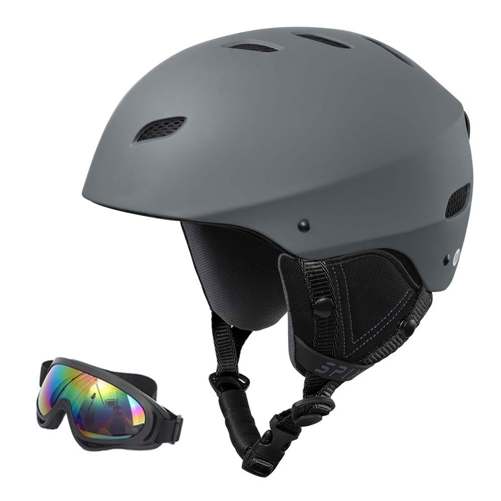 Casco de Esquí, Casco de Seguridad Certificado Esquí Snowboard Casco de Deportes de Nieve Orejera Desmontable Gafas integradas