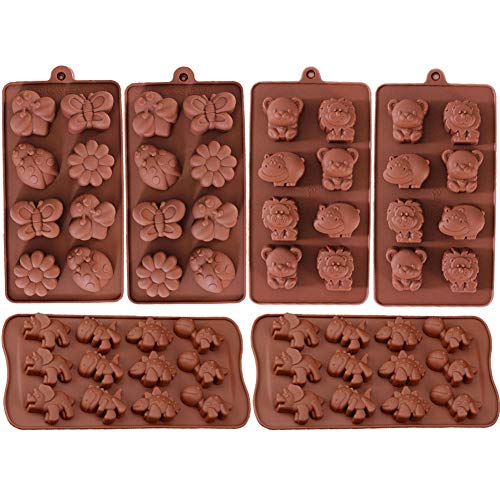 6 Pack Silicone Baking Molds, Dinosaur Mold Forest Theme Animal Mould with Shape of Dinosaur,Bear,Lion,Bee,Butterfly Etc, Food Grade Kid Molds for Cake Candy Chocolate Jelly Ice Cube Small Soap Making