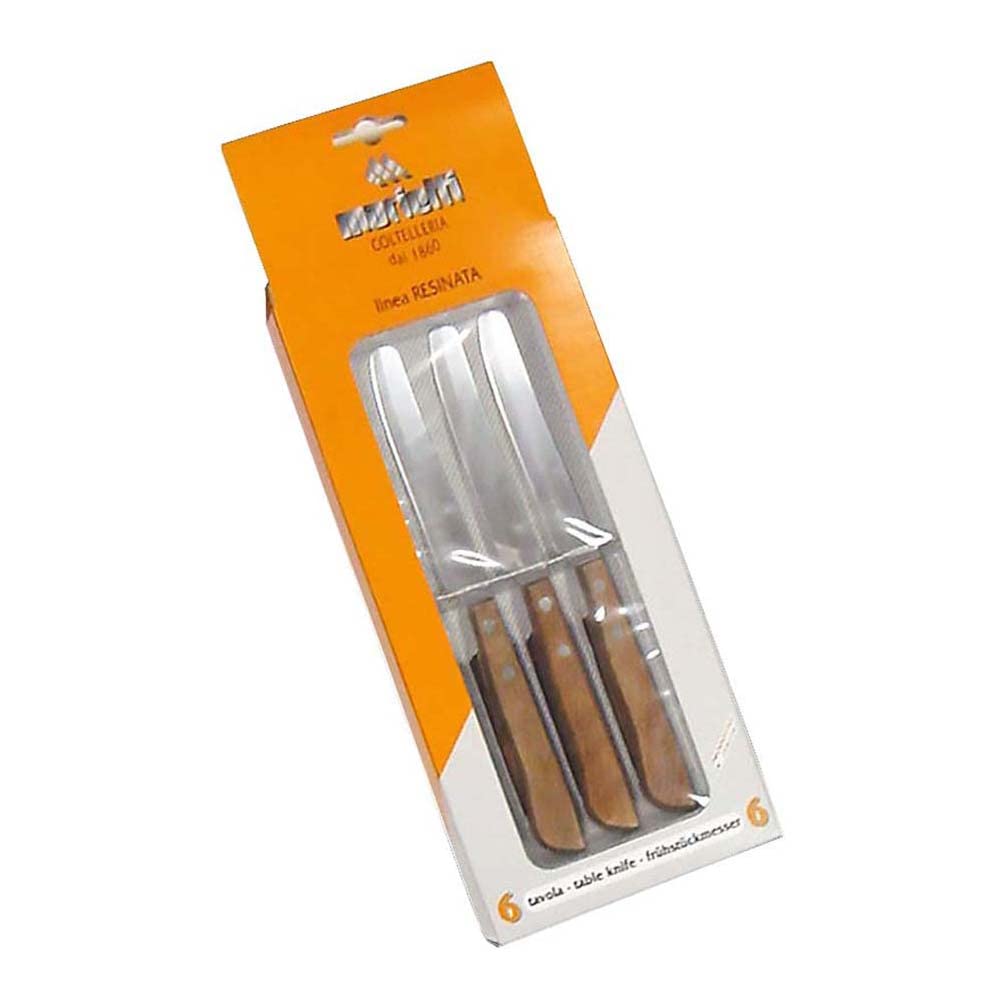 Marietti 715.00 - Coltello da tavolo con manico in legno rivettato, lama liscia, 11,5 cm, 6 pezzi