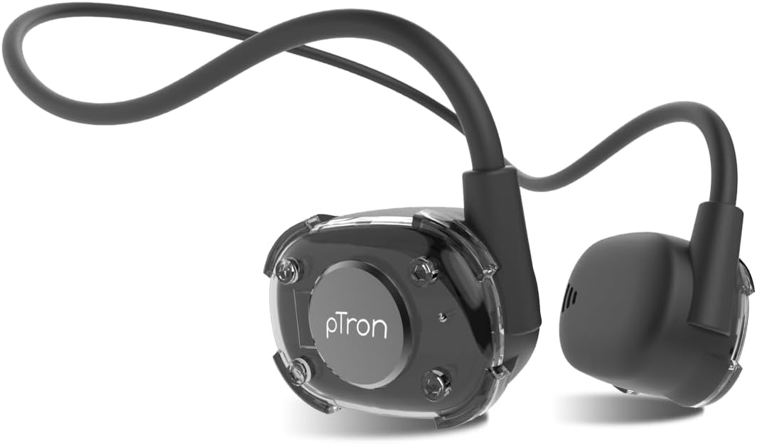 pTron Tangent Impulse Safebeats Open Ear Wireless Headphones with Mic, 10H Playtime, Designed for Ear Health & Comfort, Bluetooth V5.3, Dual Device Pairing & Type-C Fast Charging (Active Black)