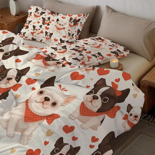 Housse de couette Boston Terrier 240x260 rouge réversible en microfibre douce