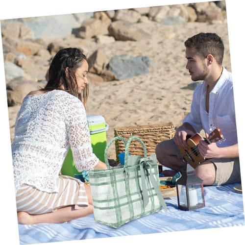KESYOO Woven Beach Bag Transparent Plastic Capacity Tote for Summer Outdoor Activities for Travel and Household Storage Light Green3