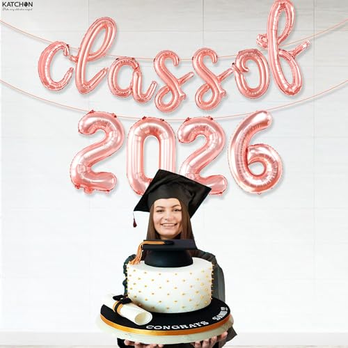 Image of KatchOn, Rose Gold Class of 2026 Balloons Banner - Script, 16 Inch | Graduation Balloons for Rose Gold Graduation Decorations 2026 | Class Of 2026 Decorations, Graduation Party Decorations