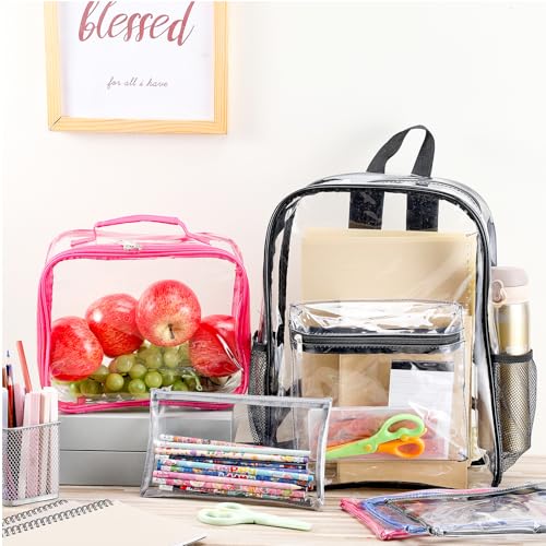 36 Pack Clear Backpacks Bulk - Heavy Duty Transparent See Through Bookbags with Lunch Bags and Pencil Pouch for Stadium Sport Work Travel4