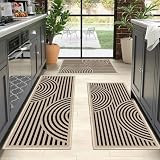 Easy Jute Kitchen Rugs Sets of 3, Non Slip Kitchen Mats for Floor, Washable Kitchen Floor Mat Vintage Kitchen Runner Rug Carpet for Hallway Entryway Laundry Room,20"x31"+20"x47"+20"x59",Black