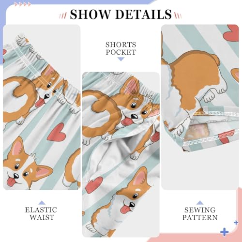 Boys' Pants Puppy Corgi Dogs Stripes Long Bottoms Jogger Pants Elastic Waist Trousers with Pockets S-XL4