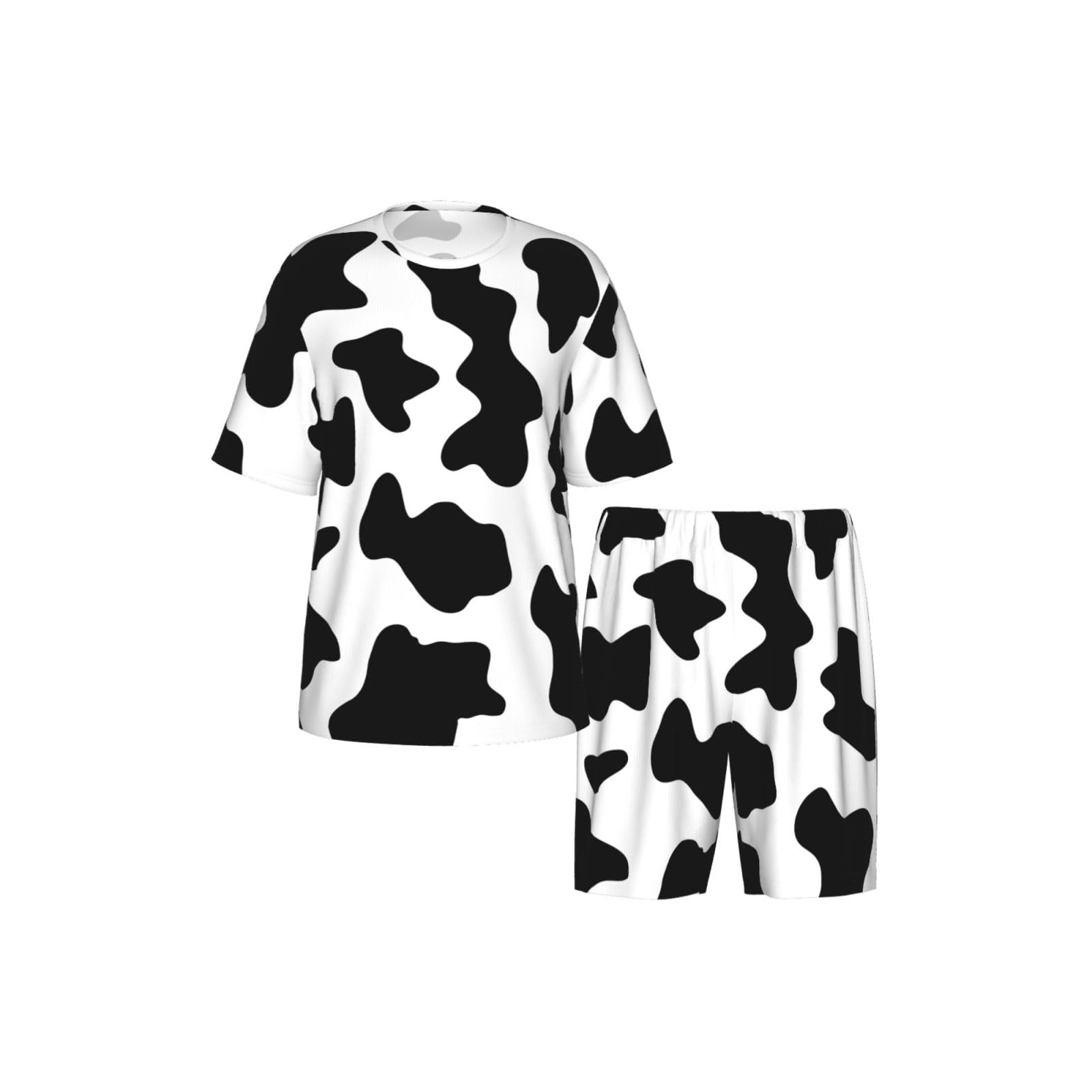 Bianco E Nero Stampa Mucca Stampa Uomini Manica Corta Pigiama Set Pigiameria Leggero Traspirante Morbido Homewear 2 pezzi