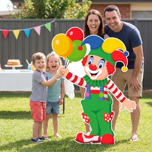 Image of Qunclay 4ft Circus Clown Cardboard Cutout Carnival Party Decoration Life Size Clown Photo Booth Prop Stand up Display Backdrop Decor for Carnival Birthday Party Supplies