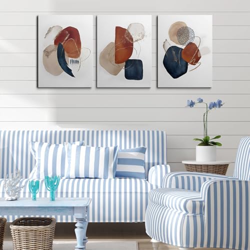 Wall Art for Living Room Framed Canvas Wall Art Abstract Pictures in Teal Blue Gold Art Prints 3 Panels 12x16 in Wall Decor Aesthetic Bedroom Bathroom Kitchen Hallway Stairs Office - Image 3