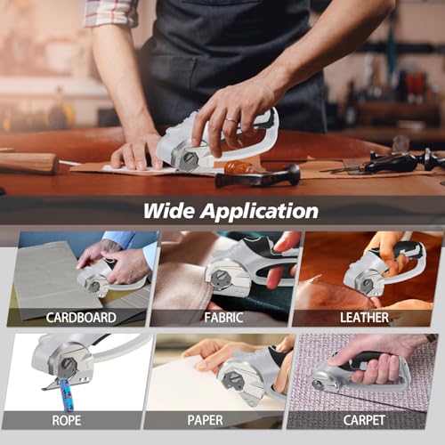 Image of Cordless Electric Scissors, 4V Rechargeable Box Cutter & Cardboard Cutter with LED Light, Safety Lock - Rotary Cutter for Fabric, Leather, Carpet, Plastic, Crafting, Sewing with Storage Box (Grey)