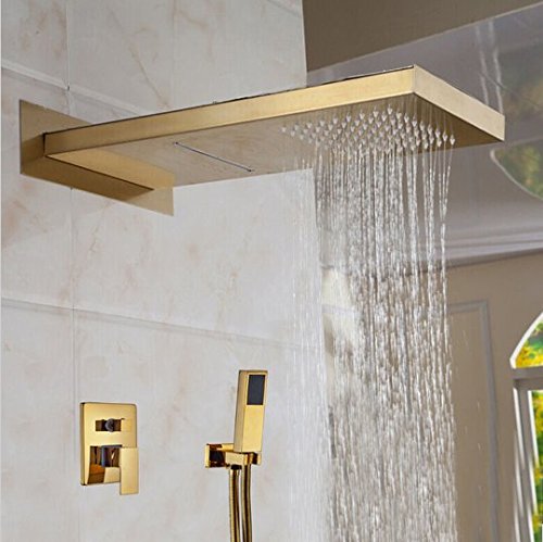 Pomme de douche cascade pluie en or brossé avec mitigeur chic
