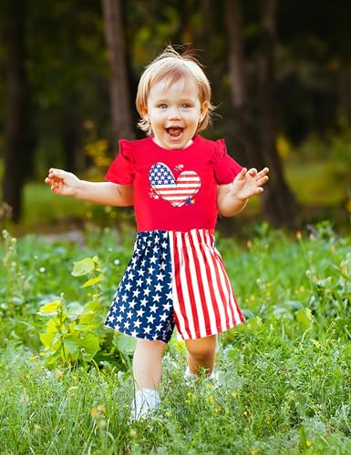 Image of Toddler 4th Of July Outfit Girl 2t-3t Girls 4th Of July Outfit Cute Ruffle Red Top Star Stripe Shorts Patriot Set