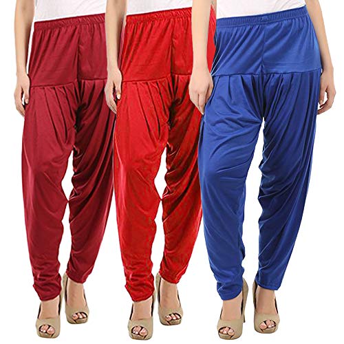 Image of Buy That Trendz Combo Offer (Pack of 3) Cotton Viscose Lycra Dhoti Patiyala Salwar Harem Bottoms Pants for Womens (White, Maroon, Black)