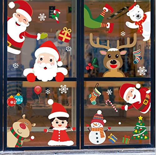 Happy Christmas Window Clings Winter Wonderland Xmas Santa Holiday Party Home Office Supplies Wall Sticker Decals Clings for Glass Window（C）