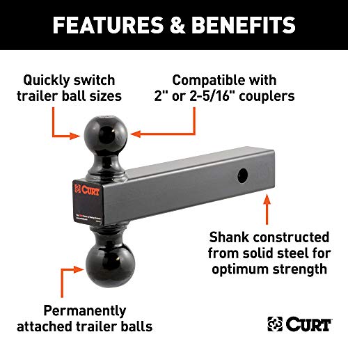 Curt 45660 Multi-Ball Trailer Hitch Ball Mount, 2, 2-5/16-Inch Balls, Fits 2-Inch Receiver, 10,000 Lbs #TOP2