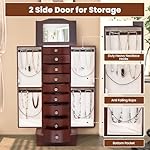 AVAWING 8 Drawers Jewelry Armoire, Standing Jewelry Box with Top Flip Makeup Mirror, Wood Jewelry Cabinet with Side Swing Doors for Women, Brown - Image 4