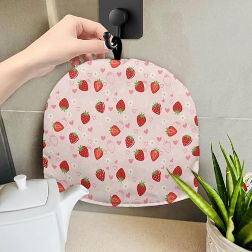 Image of Tea Pot Cover Red Strawberry Print Teapots Cosy Insulated Tea Cozies Home Kitchen Decoration Teapot Dust Cover Warming Tea Kettle Quilt Creative Gifts for Party