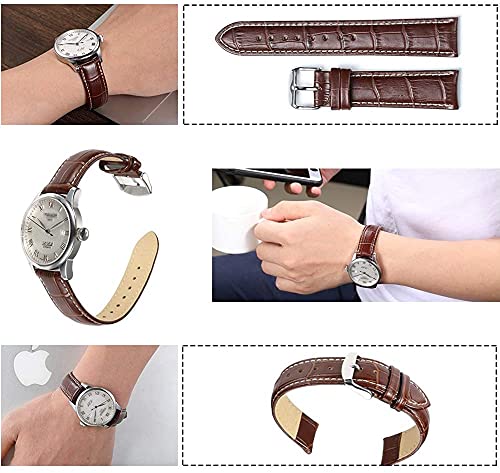 Image of 18mm 20mm 22mm 24mm 26mm 28mm 30mm 32mm Genuine Leather Black Brown Light Brown Blue Silver Rose Yellow Golden Silver Buckle Clasp Watch Band Strap for Men and Women