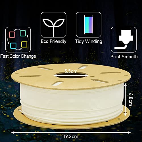 Image of 1.75mm Glowing in Dark Fast Color Change Rainbow Multi Colored PLA Filament, Each 5-10m Fast Color Random Gradually Changed 3D Printer Material, 1KG 2.2lbs PLA with Extra 3D Printing Tool by MIKA3D