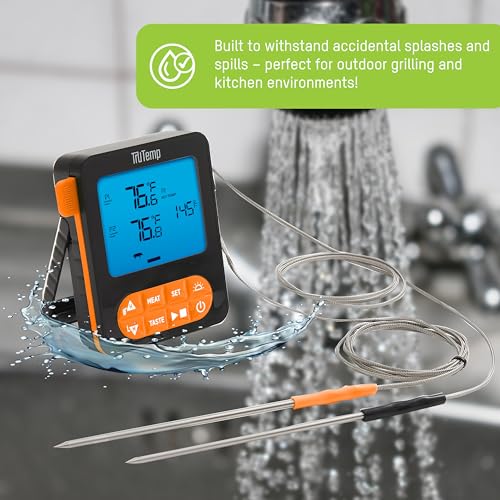 Image of Taylor TruTemp Dual Probe Wired Programmable Meat & Food Thermometer, Digital, Monitor Two Dishes, Baking, Grilling, Roasting, User-Friendly, Backlit, Orange