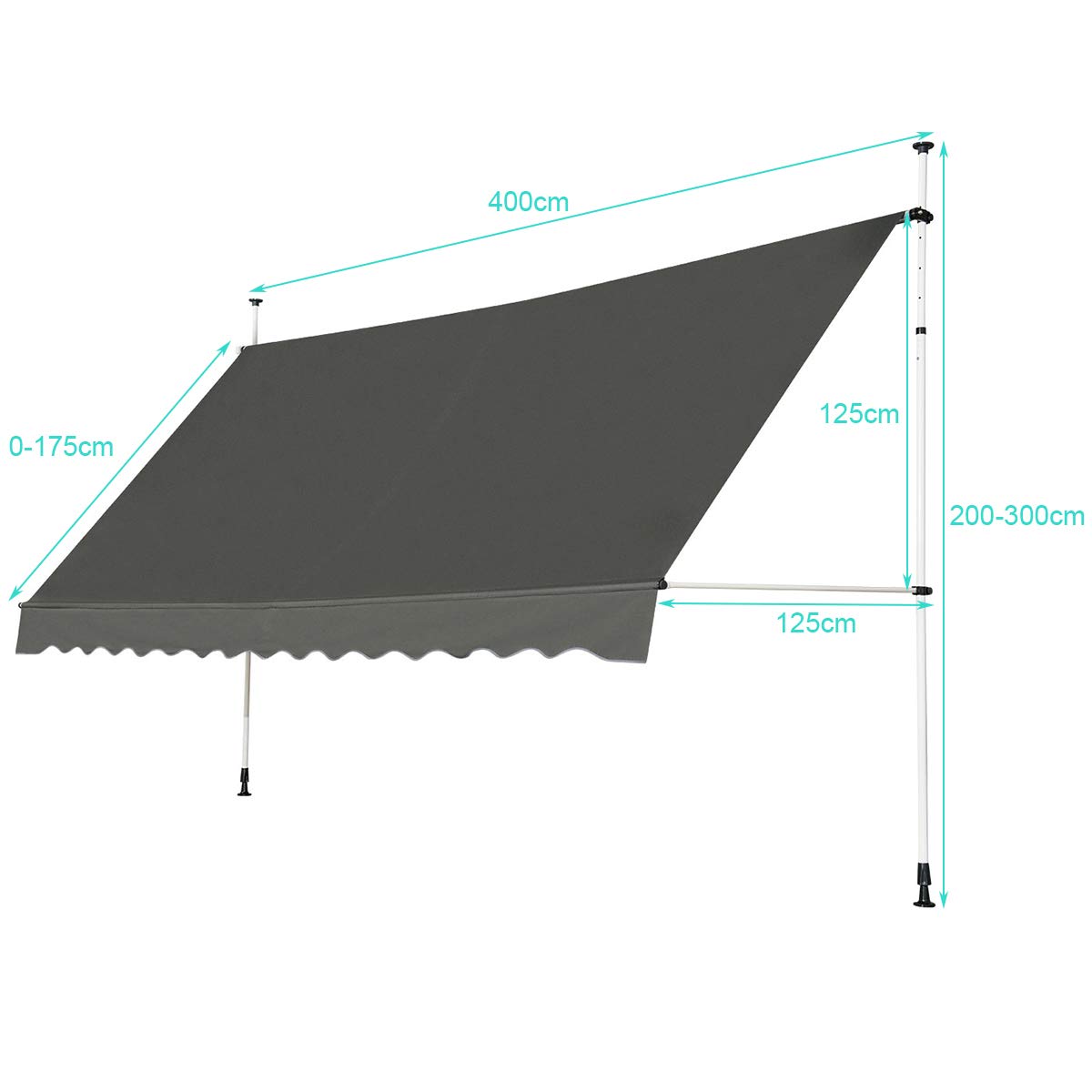 RELAX4LIFE Klemmmarkise 400 cm breit, Markise Balkon ohne Bohren, Höhenverstellbare Balkonmarkise mit Handkurbel, Sonnenschutz für Terrasse Balkon Veranda (400x175cm, Grau)