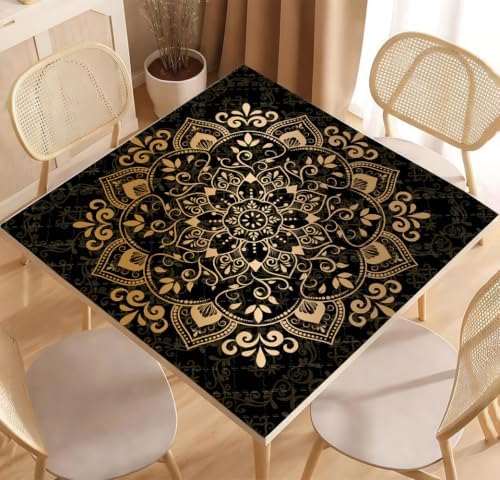 Hixingo Mahjong Table Mat, Mandala Print (Black,19.7x19.7 Inch)