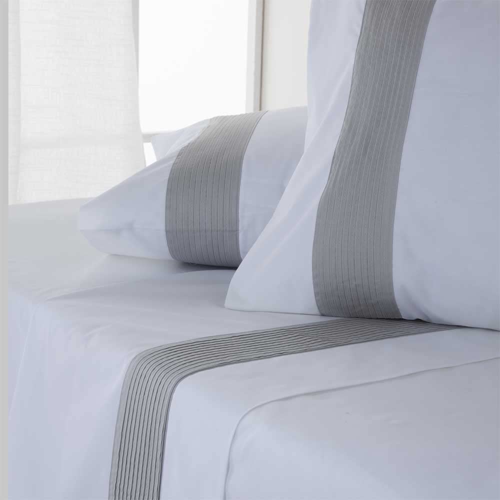 Parure de lit Gorbea gris percale 100 % coton 180 fils couleur blanc lit de 160 x 190/200 100 % percale coton