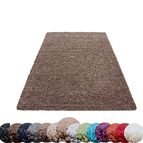 HomebyHome Shaggy Teppich Wohnzimmer Flauschiger Teppich 160x230 cm Mocca Einfarbig - Hochflor...