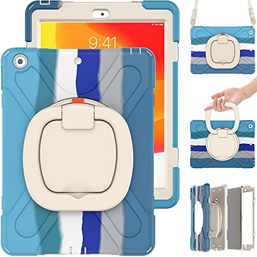 Coque iPad 6 antichoc bleu clair avec film de protection écran et support rotatif 360