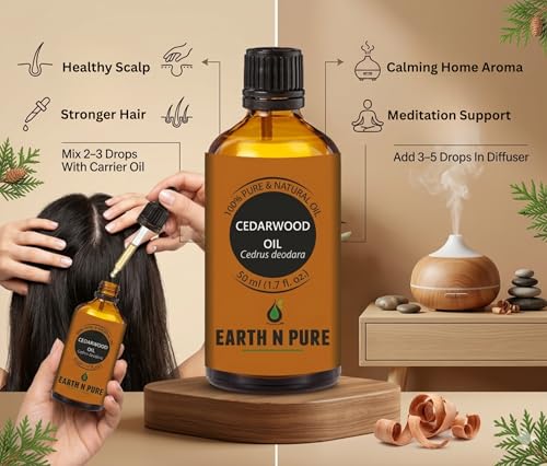 Image of Earth N Pure Cedarwood Essential Oil | Steam Distilled | Pure & Undiluted | Supports Scalp Balance & Healthy-Looking Hair | Vegan & Cruelty-Free | 50ml