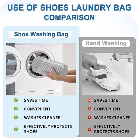Image of Shoe Washing Machine Bag Laundry Shoe Bag for Washer & Dryer, Reusable with Durable Zipper for Sneakers & Delicates Deep Cleaning Washable Laundry Organizer Bag, All Shoe Sizes (Grey, Pack of - 2)