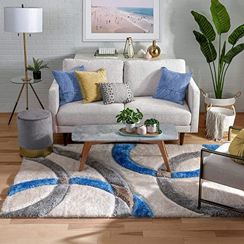 Image of Modern Soft 3D Shaggy Fur Rectangular Carpets for Living Room Thick Fluffy Rugs for Bedroom,8X11 Feet,Multi Color