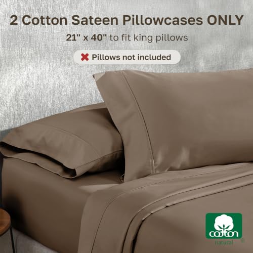 Image of California Design Den Pillow Cases King Set of 2-400 Thread Count, 100% Cotton Sateen, Soft and Breathable King Size Pillow Case Pair - Mocha