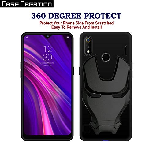 Image of COVERLY Official 3D Touch Feel Trending Avengers Logo Mask Soft Rugged Grip Silicone Iron Man Super Power Cartoon Movie Engraved Silicone Matte Back Cover for Realme 3 (6.53 inch) - Black