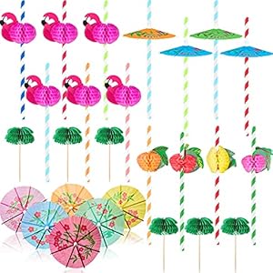 110 Stücke Cocktail Strohhalme Party Dekorationen, Cocktail Strohhalme Flamingo Waben Strohhalme Ananas Trinkhalme…