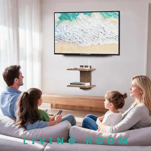 WALI Floating TV Shelf, 2 Tier Projector Shelf for DVD Players, Routers, Game Consoles, Cable Boxes, Living Room Decor Accessories, Wall Mount Shelves Holds Up to 22lbs (CS202N), 2-Shelf, Walnut Brown - Image 3