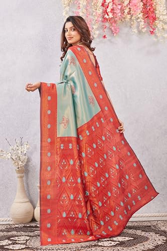 Image of Women's Banarasi Silk Saree with Rich Pallu, Jacquard Zari Weaving Work & Unstitched Blouse Piece, Traditional Ethnic for Wedding, Party & Festive Occasion
