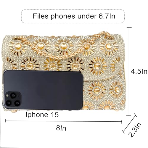 Image of Flower Rhinestone Crystal Clutch Purse Shoulder Bag Sparkling Evening Bag for Wedding Prom Party Bride Guest