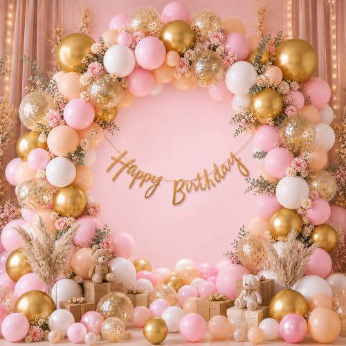 Image of Party Propz Birthday Decoration Kit for Girls - 57 Pcs, Pastel Balloons for Birthday and Confetti Balloons, Golden Happy Birthday Banner, Happy Birthday Decoration Kit (Latex, Cardstock)