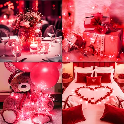Image of btfarm 6 Pack Fairy Lights Battery Operated [3 Modes], 7ft 20 Led Twinkle Lights String Lights Waterproof Bulk Small Mini Silver Wire for Christmas Mason Jars Wedding Table Centerpiece, Red