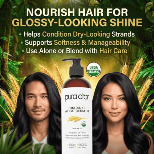 PURA D'OR ORGANIC Wheat Germ Oil Cold-Pressed for Skin, Hair & Body, 16oz | Vitamin E-Rich Nourishment, USDA Certified, 100% Pure Carrier Oil, Softens Dry Areas, Dry Scalp Care, DIY Beauty, Unrefined - image 4