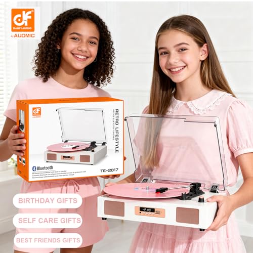 Image of Vinyl Record Player Bluetooth Streaming, 3-Speed Belt-Drive Turntable with Dust Cover, Built-in Speakers, Plug & Play for Beginners, USB Recording, AUX Input, RCA Output