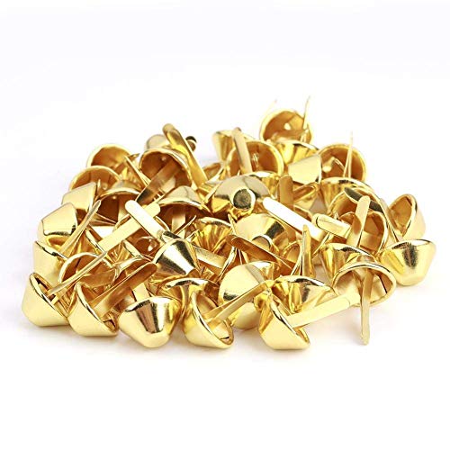 50PCS Plate Bottom Studs Bag Feet Flat Metal Cone Studs Mushroom Spike Rivet Purse Spike Nailheads Brad leathercraft Findings (15mm-Gold)