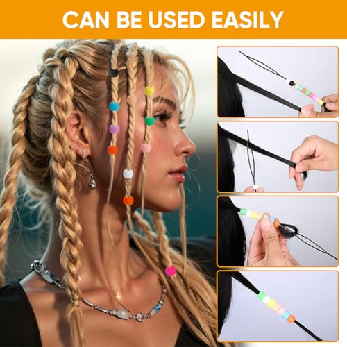 Derkerry Contas de cabelo de silicone para crianças – 50 peças de contas de pônei coloridas e macias