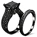AMiERY Black Gold Sapphire Princess Cut CZ Wedding Engagement Band Bridal Rings Jewelry Set (7)