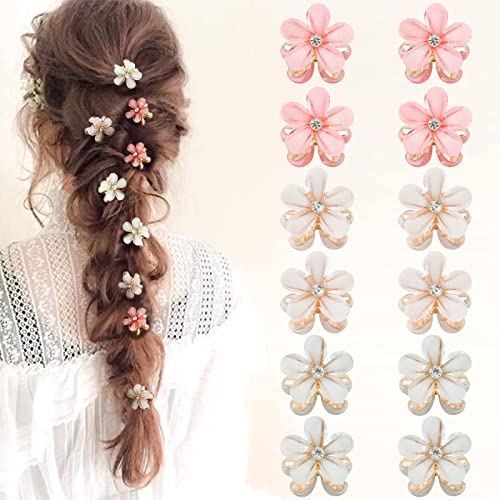 12pcs Hair Clips in 3 Colors Tiny Claw Clips for Girls Flower Hair Claw Clips for Women, Mini Clips for Hair Cute Flower Clips for Thin Hair, Decorative Hair Clips Hair Accessories for Girls
