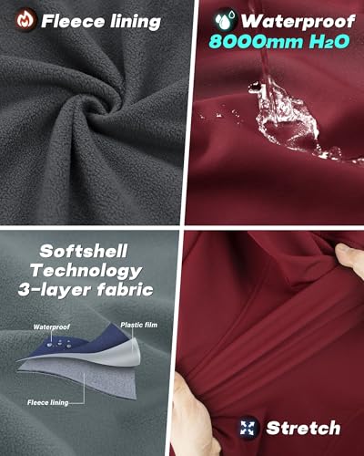 Outdoor Ventures Damen Softshell Westen mit Kapuze Leichte Fleece Gefütterte Ärmellose Jacke Wasserdichte Winddichte Weste Vest mit Zip up-Taschen Dunkelrot S