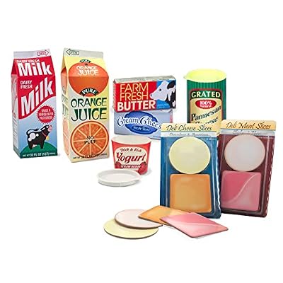 Melissa & Doug Freestanding Wooden Fresh Mart Grocery Store - Supermarket Pretend Play - FSC-Certified Materials & Fridge Groceries Play Food CartonsToy Groceries